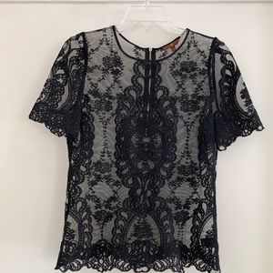 Seven for all mankind, size small, black lace blouse with gold exposed zipper